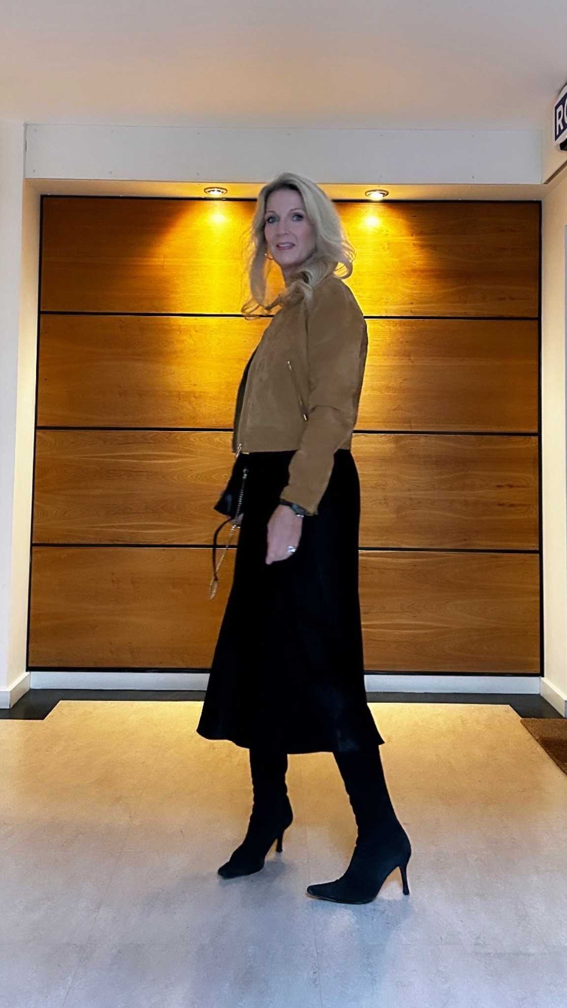Knee High Boots 
Brown Suede Jacket
Black Slip Dress
LBD

#LTKautumn #LTKshoes #LTKstyletip