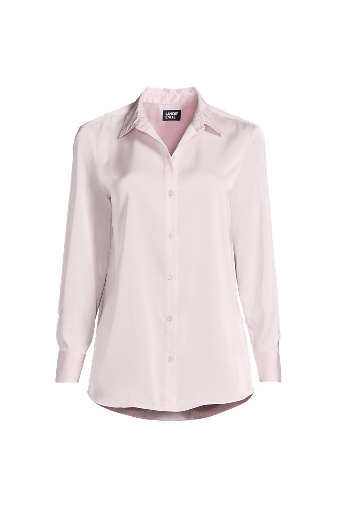 Women's Long Sleeve Satin Button Down Shirt - Lands' End - Pink - 12 | Lands' End (US)