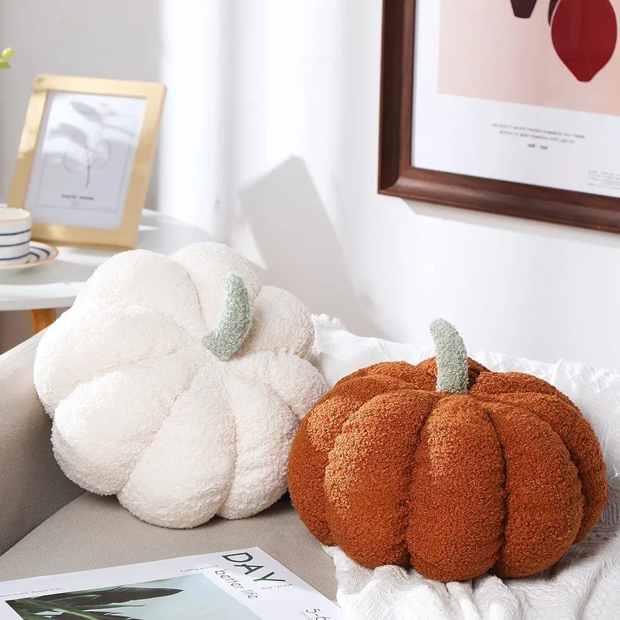 Amazon.com: 2 Pieces Simulated Pumpkin Plush Pillow 11 x 9.5 Inch 3D Thanksgiving Cushion Shaped ... | Amazon (US)