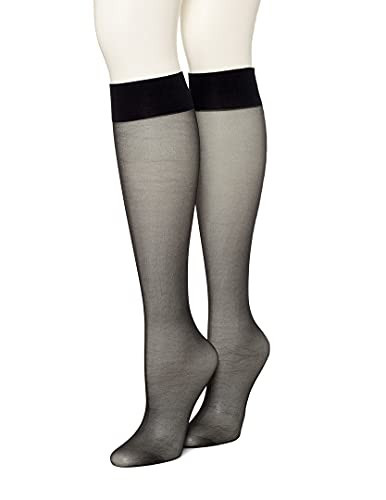 Hue Women's Sheer Knee Hi Socks 2 Pair Pack Sockshosiery, -black, One Size | Amazon (US)