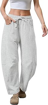 SeekMe Women's Barrel Leg Sweatpant Drawstring Elastic Waisted Wide Leg Pants Casual Cotton Palaz... | Amazon (US)