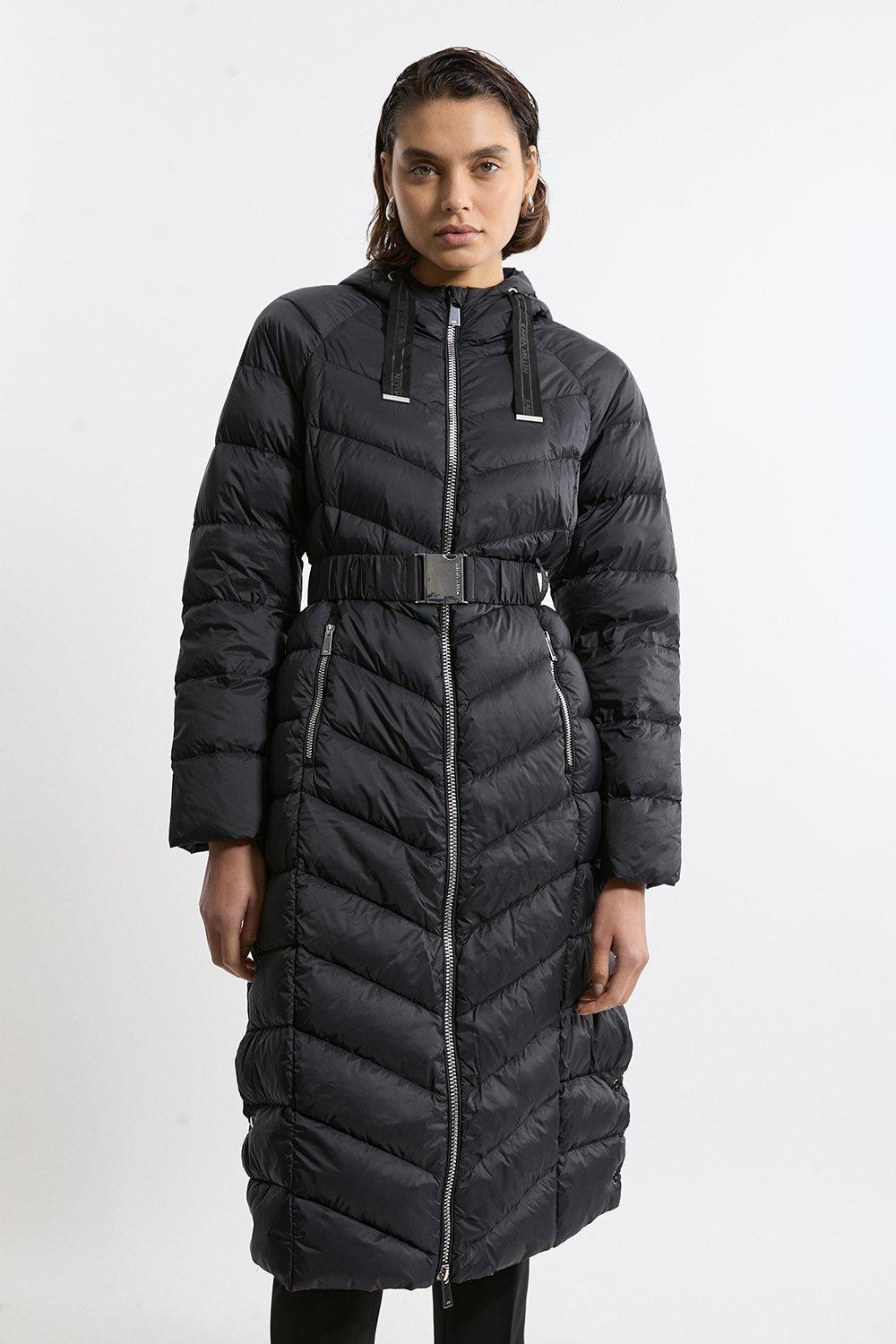 Real Down Packable Knee Length Coat | Karen Millen UK + IE + DE + NL