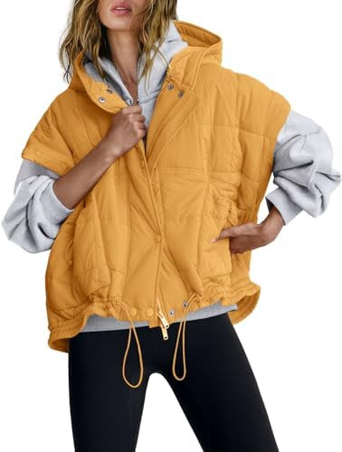 Nirovien Womens Oversized Puffer Vest Sleeveless Quilted Jackets Button Zip Up Hoodie Poncho Coat... | Amazon (US)