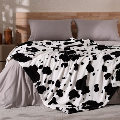 Cow Print Throw Blanket Plush Blanket, Black, 60x80 inches - Cozy Bliss | Target