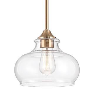 Kira Home Harlow 60-Watt 1-Light Cool Brass Modern Pendant Light with Clear Shade, No Bulb Includ... | The Home Depot
