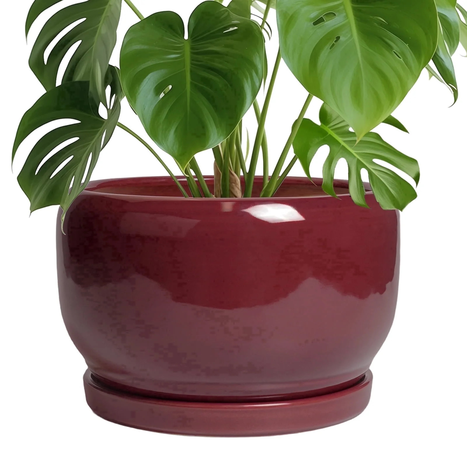 Stillaflora 10 inch Glossy Red Large Ceramic Planter with Drainage Hole & Saucer, Round Floor Pot... | Walmart (US)