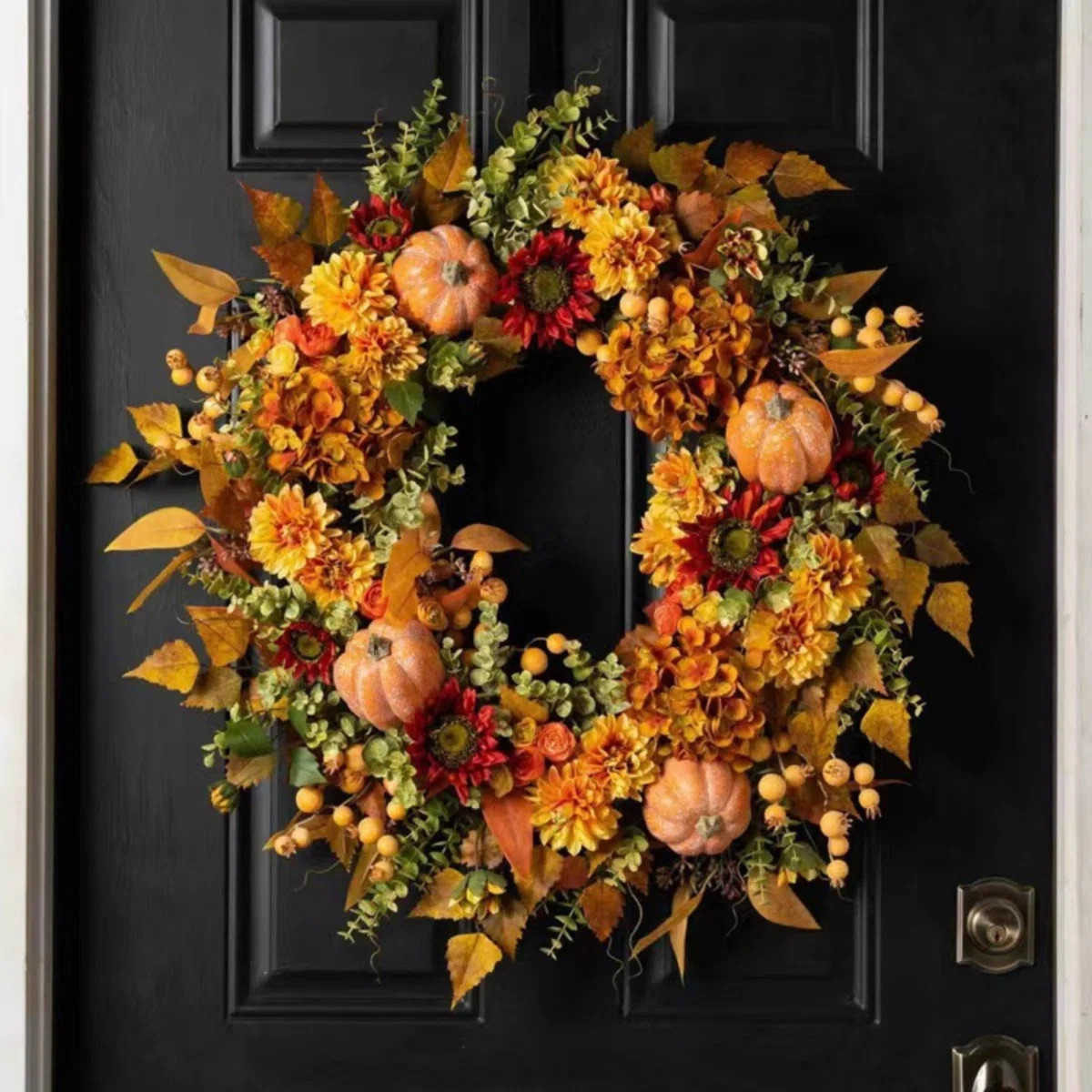 Artificial Fall Wreath For Front Door, 17.7In Fall Decor Autumn Wreath Artificial Fall Harvest Wr... | Wayfair North America