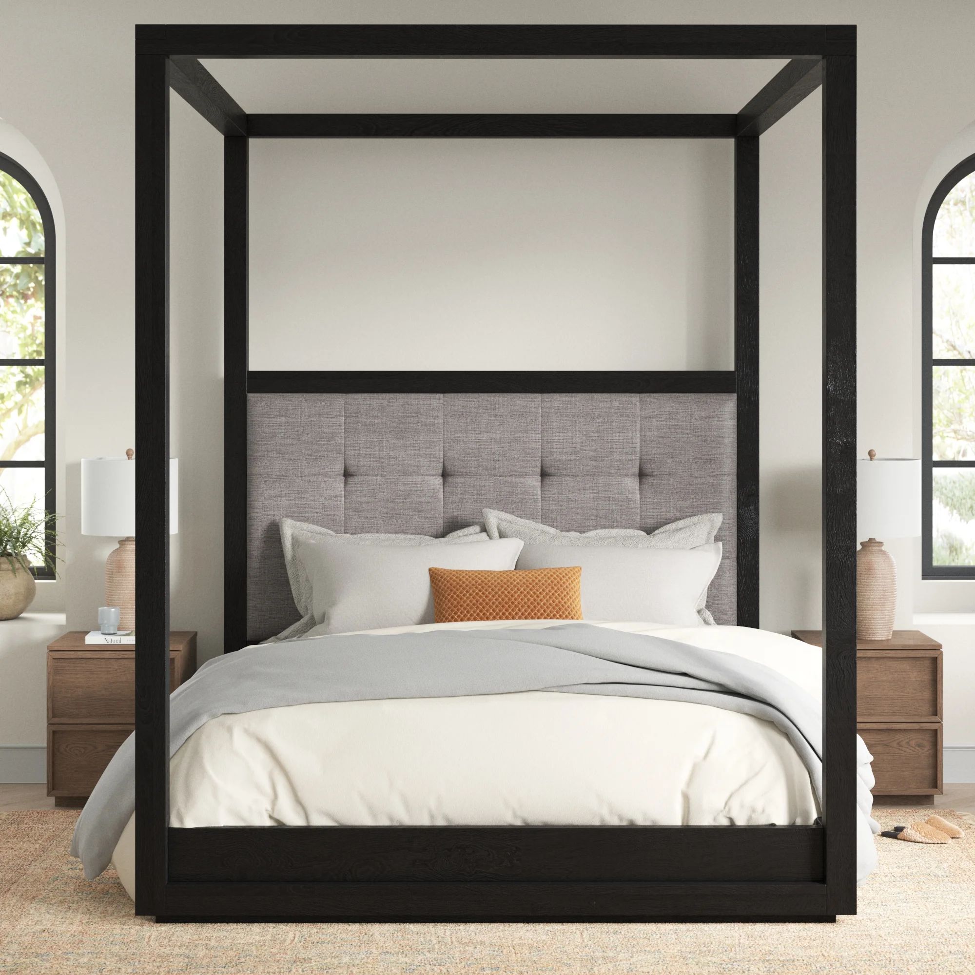 Tufted Solid Wood and Upholstered Canopy Bed | Wayfair North America