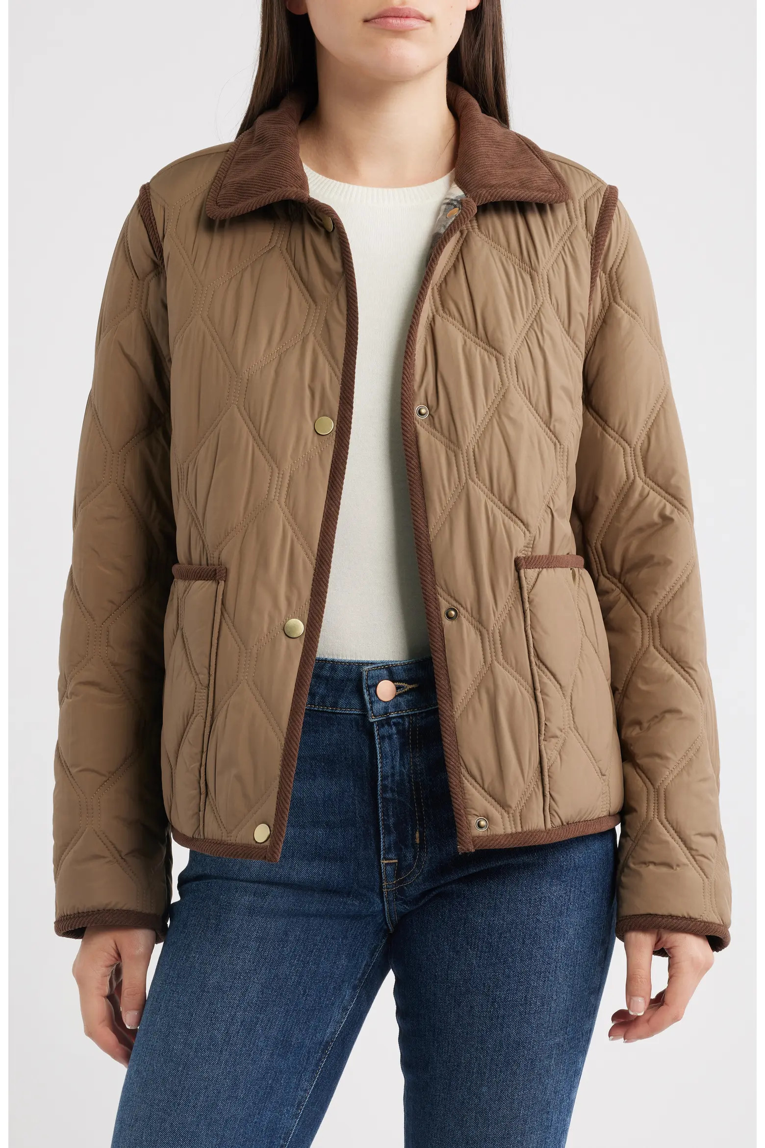 Corduroy Trim Quilted Barn Jacket (Women) | Nordstrom | Nordstrom