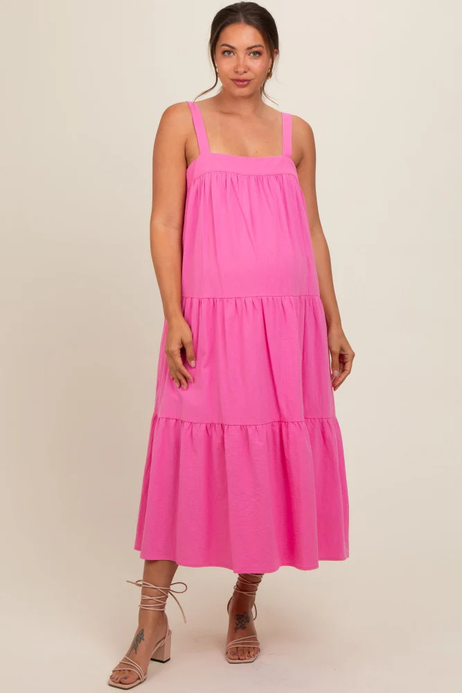 Pink Tiered Maternity Midi Dress | PinkBlush Maternity