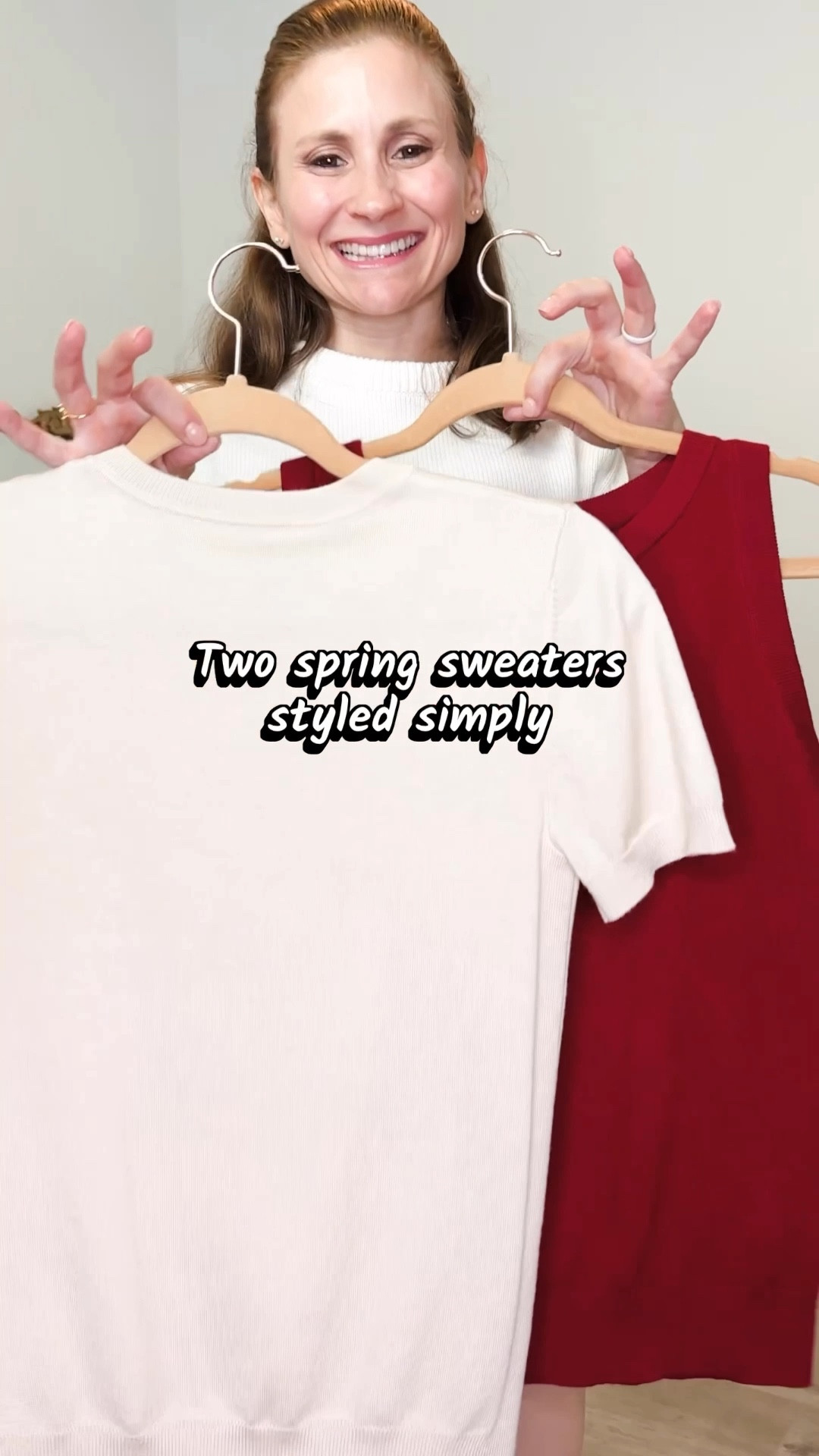 Spring sweaters styled two ways. The beige short sleeve and the burgundy sleeveless are linked along with the full outfits. Petite friendly, soft, and perfect for spring workwear or casual looks.

#LTKPetite #LTKWorkwear #LTKootd