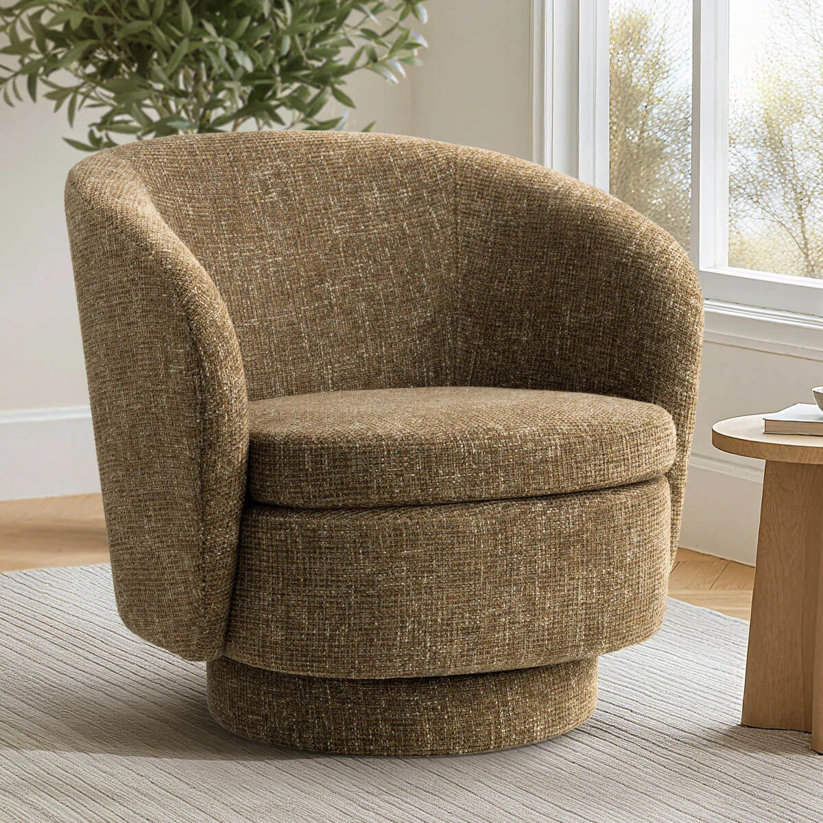 360-degree Tweed Swivel Barrel Accent Chair | Wayfair North America