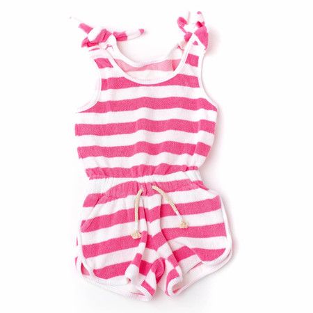 Pink Stripe Terry Girls Active Romper 3-14 | Shade Critters