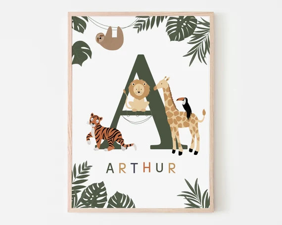 SAFARI NAME Personalised Initial, Nursery Wall Art, Safari Nursery Decor, Boys Nursery Print, Cus... | Etsy (US)