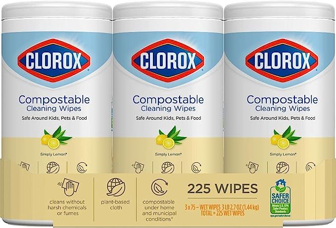 Clorox Compostable Cleaning Wipes - All Purpose Wipes - Simply Lemon, 75 Count (Pack of 3)       ... | Amazon (US)
