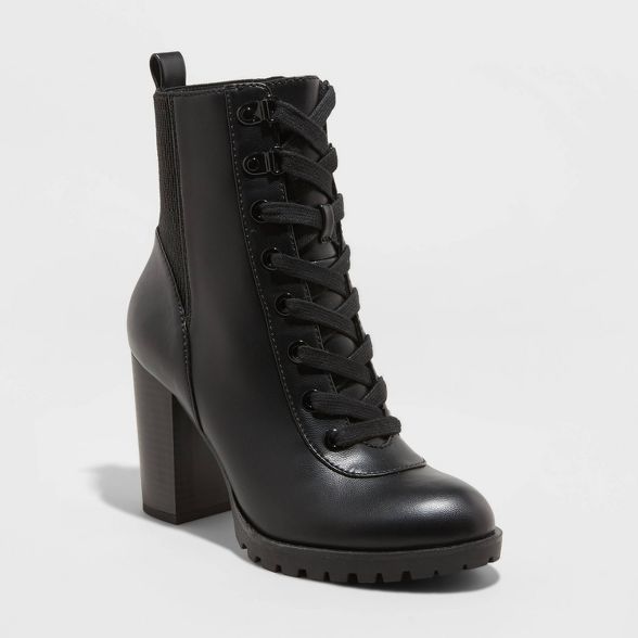 Women's Jada Laced Up Heeled Combat Boots - A New Day™ Black | Target
