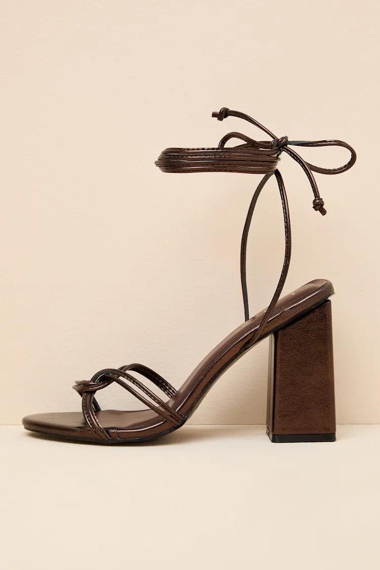Adara Brown Metallic Lace-Up High Heel Sandals | Lulus