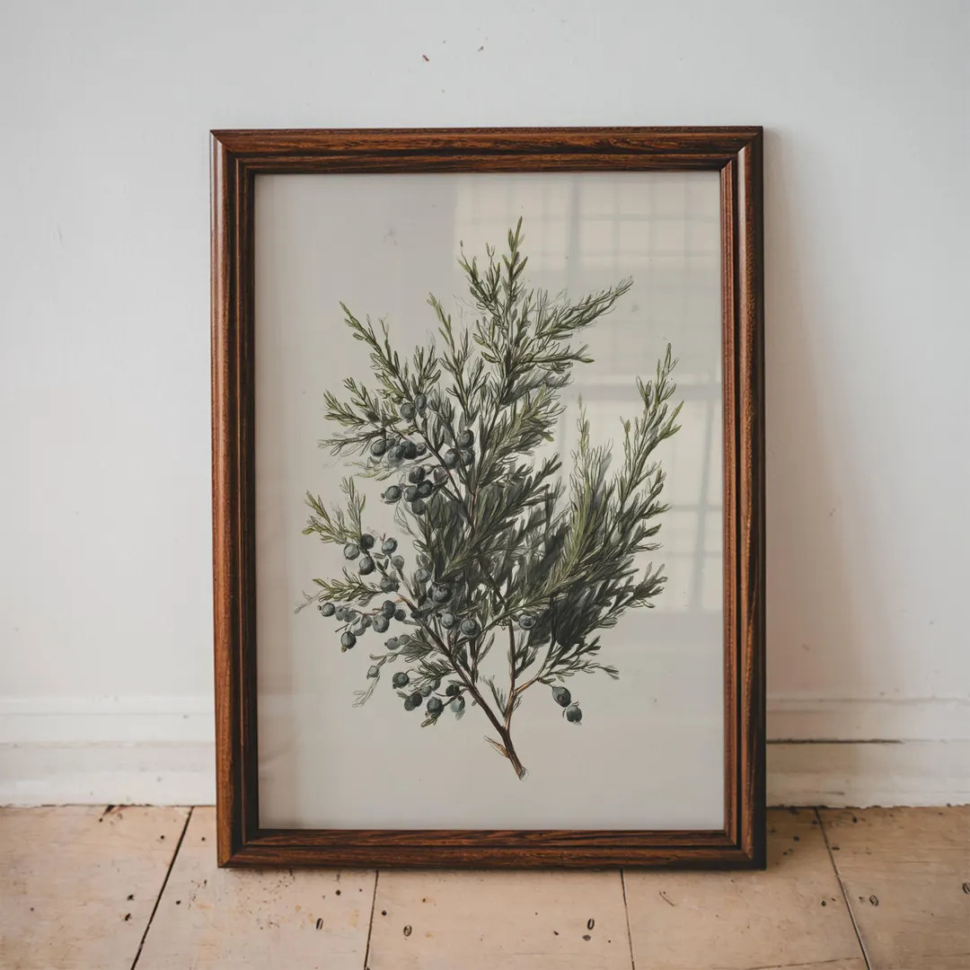 Vintage Juniper Botanical Wall Art Print Winter Greenery Illustration Rustic Christmas Nature Dec... | Etsy (US)