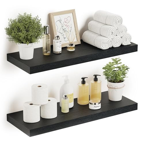 Vivelove Black Floating Shelves for Wall Mounted, 24 inchs x 9.1” Deep x 1.5” Thick Wall Shelves for Bedroom, Living Room, Bathroom，Kitchen, Office, Home Decor Shelf with Invisible Bracket - Set of 2 | Amazon (US)