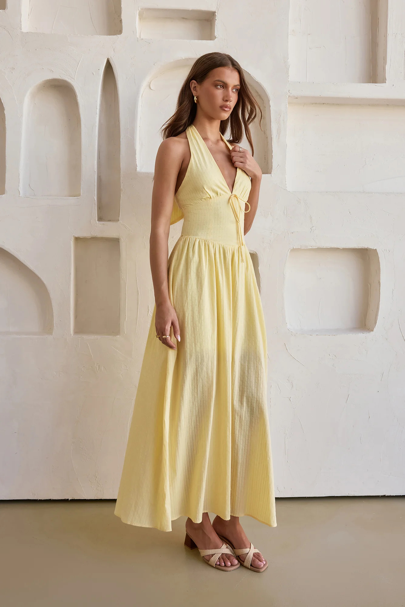 Arrietty Halter Maxi Dress Yellow | Fortunate One