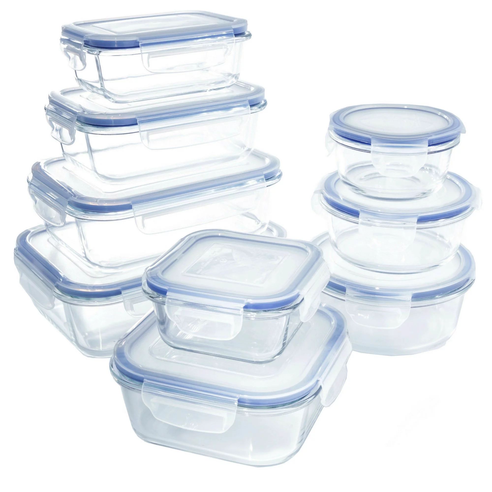 18 piece Glass Food Container Set with Locking Lids - BPA Free - Dishwasher, Oven, Microwave Safe | Walmart (US)