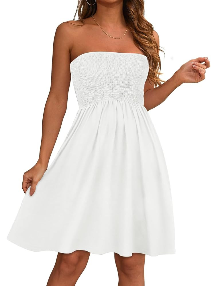 elescat Summer Dresses for Women Strapless Casual Beach Cover Ups Tube Top Sundress | Amazon (US)
