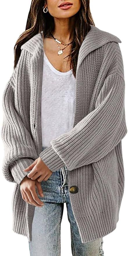 LILLUSORY Womens 2023 Cute Fall Fashion Trendy Cozy Chunky Knit Cardigan Open Front Button Up Dow... | Amazon (US)