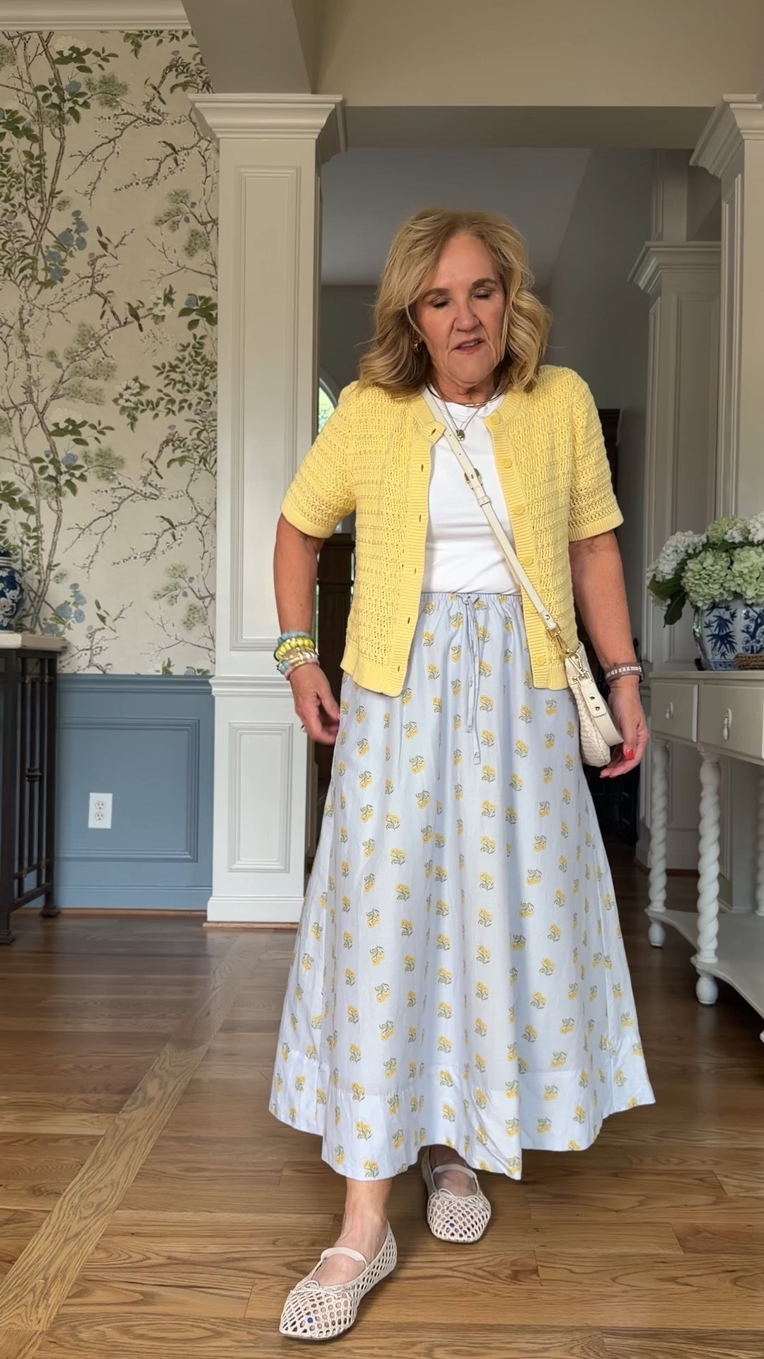 Sweater size medium (link is the olive green sweater) also linking options 
Skirt size small
Tee size large 
20% off my bracelets code nanette20
I love these baller flats. There’s room for my bunion and decent cushioning  


#LTKootd #LTKMothersDay #LTKOver40