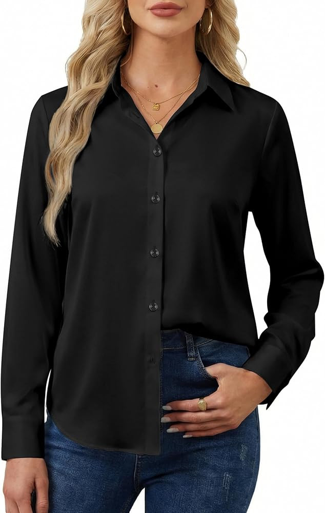 Women's Button Down Shirts Long Sleeve Basic Classic Soft Shirt Collared Fashion Dressy Casual Bl... | Amazon (US)