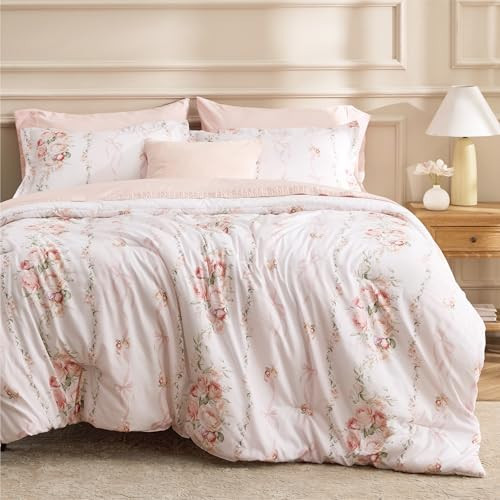 Bedsure Comforter Set King Size - Cute Floral Bedding Comforter Set, 3 Pieces, 1 Soft Reversible Pink Dogwood Garden Flowers Comforter and 2 Pillow Shams | Amazon (US)