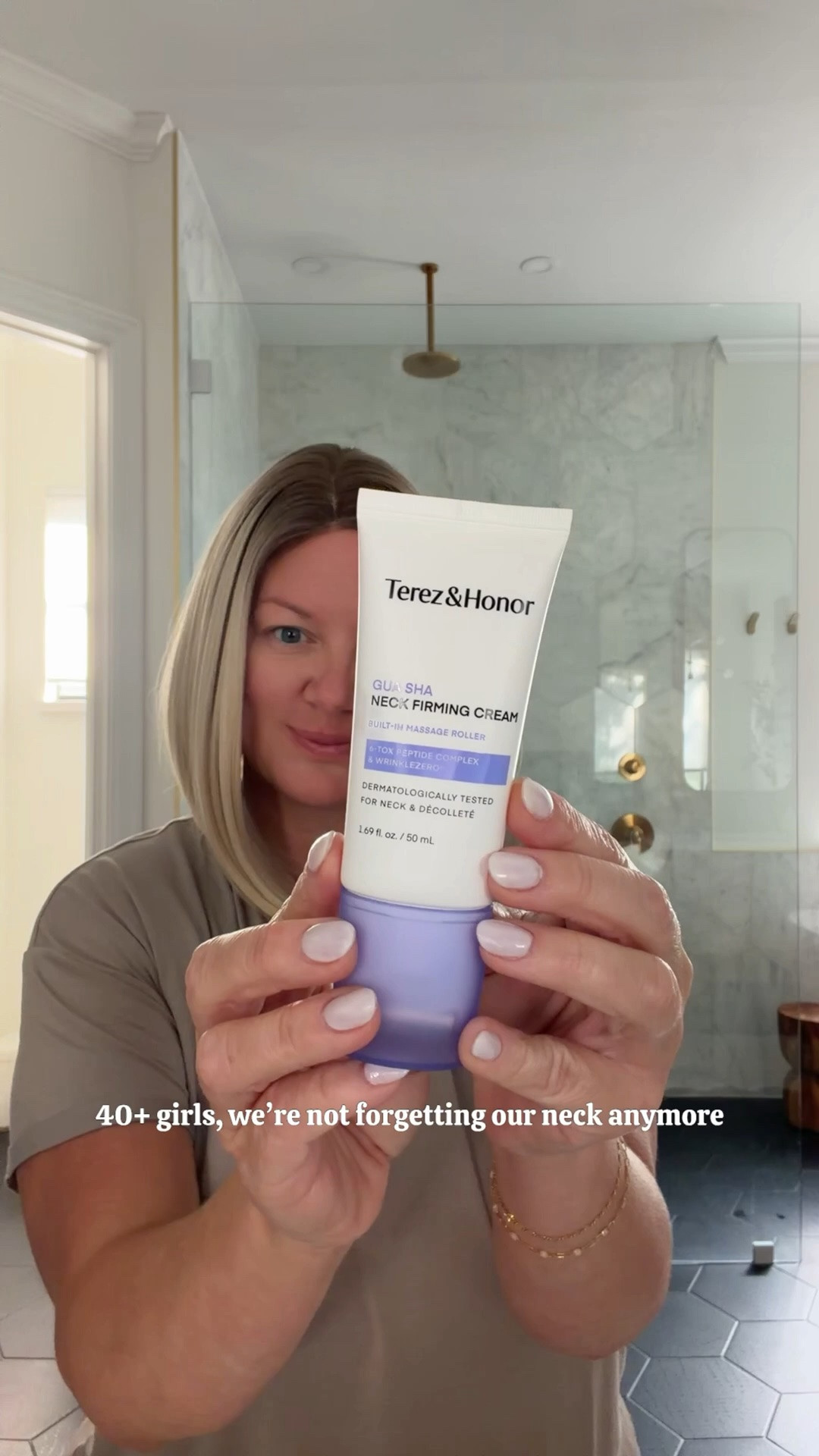 #ad Don’t forget the neck!  Been using the @terezandhonor neck firming cream for a couple months and I’ve noticed such an improvement in my skin texture & firmness.  So easy to do in just a couple minutes each day.