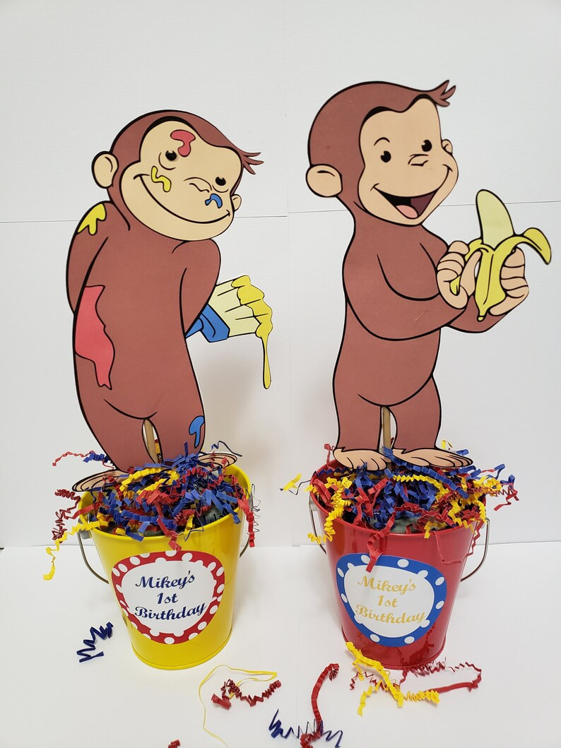 Curious George Centerpieces, Yellow, Red and Blue, Curious George Birthday, Curious First Birthda... | Etsy (US)