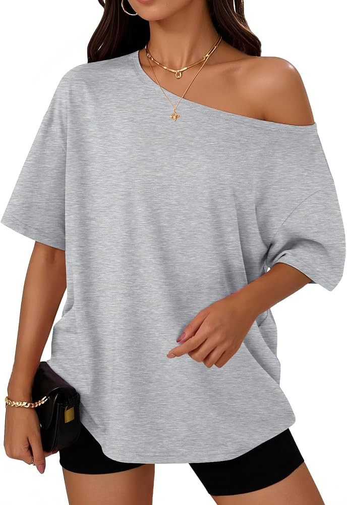 Trendy Queen Womens Off the Shoulder Tops Oversized Summer T-Shirts 2026 | Amazon (US)