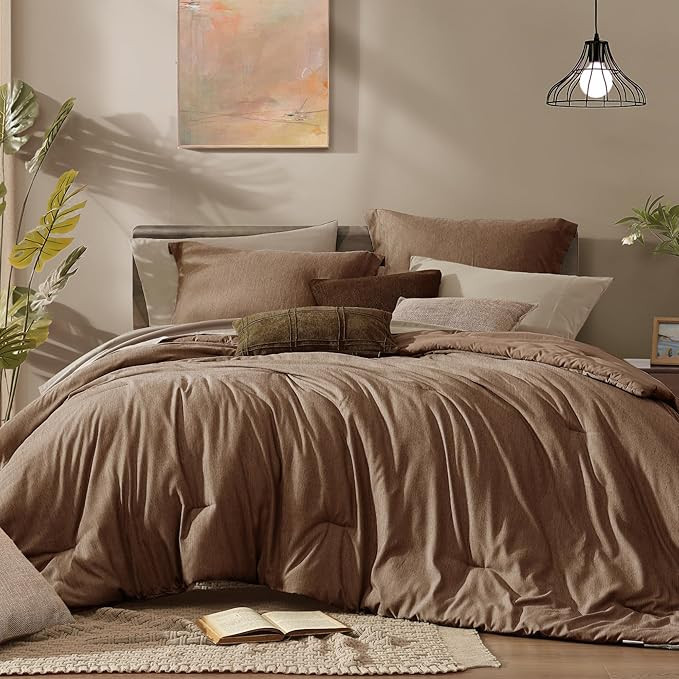 Monbix King Size Comforter Set 7 Pieces Brown Cationic Dyeing Bed in a Bag | Amazon (US)