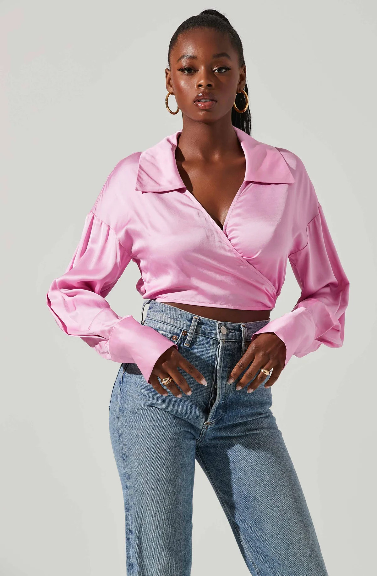 Loretta Satin Cropped Tie Waist Top | ASTR The Label (US)