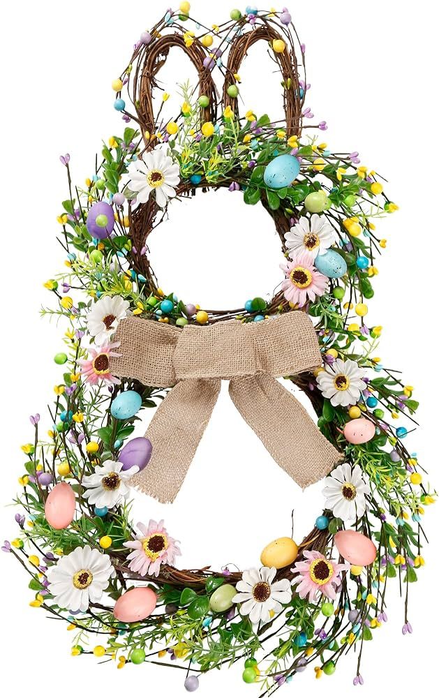 Sggvecsy 25 Inch Easter Bunny Wreath Spring Wreath Bunny Shaped Artificial Flower Wreath with Col... | Amazon (US)