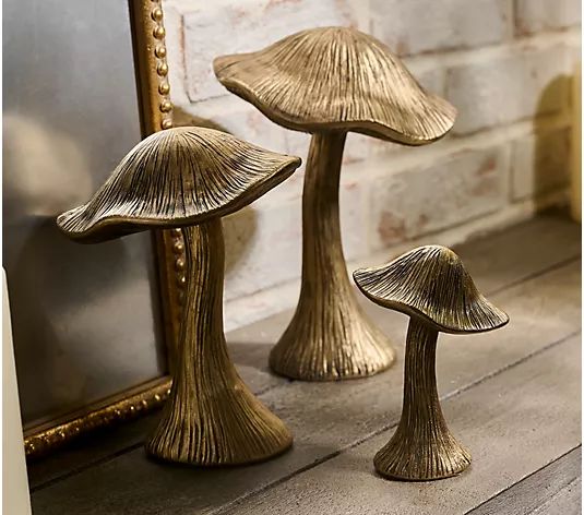 Cozy Cottage by Liz Marie Set of 3 Resin Mushrooms - QVC.com | QVC