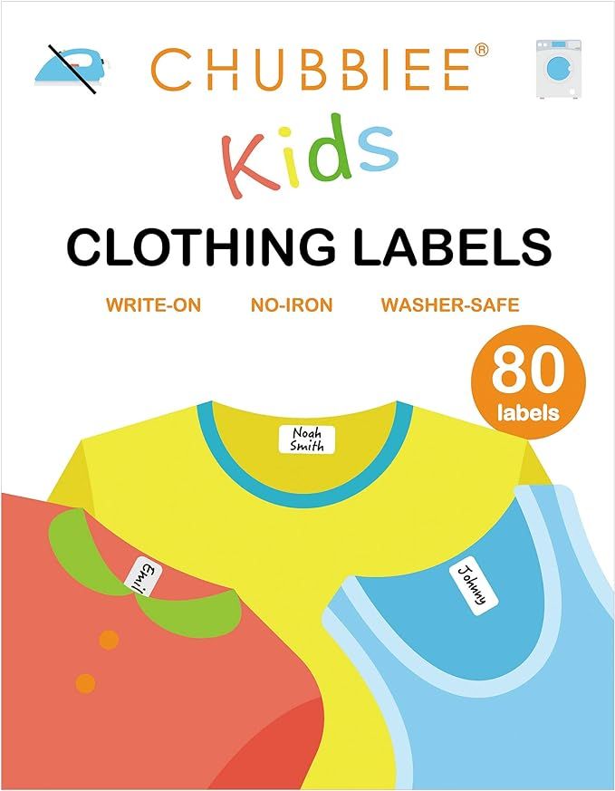 All Purpose No-Iron Kids Clothing Labels, Self-Stick Write-On Fabric Labels for Camp, School, Day... | Amazon (US)