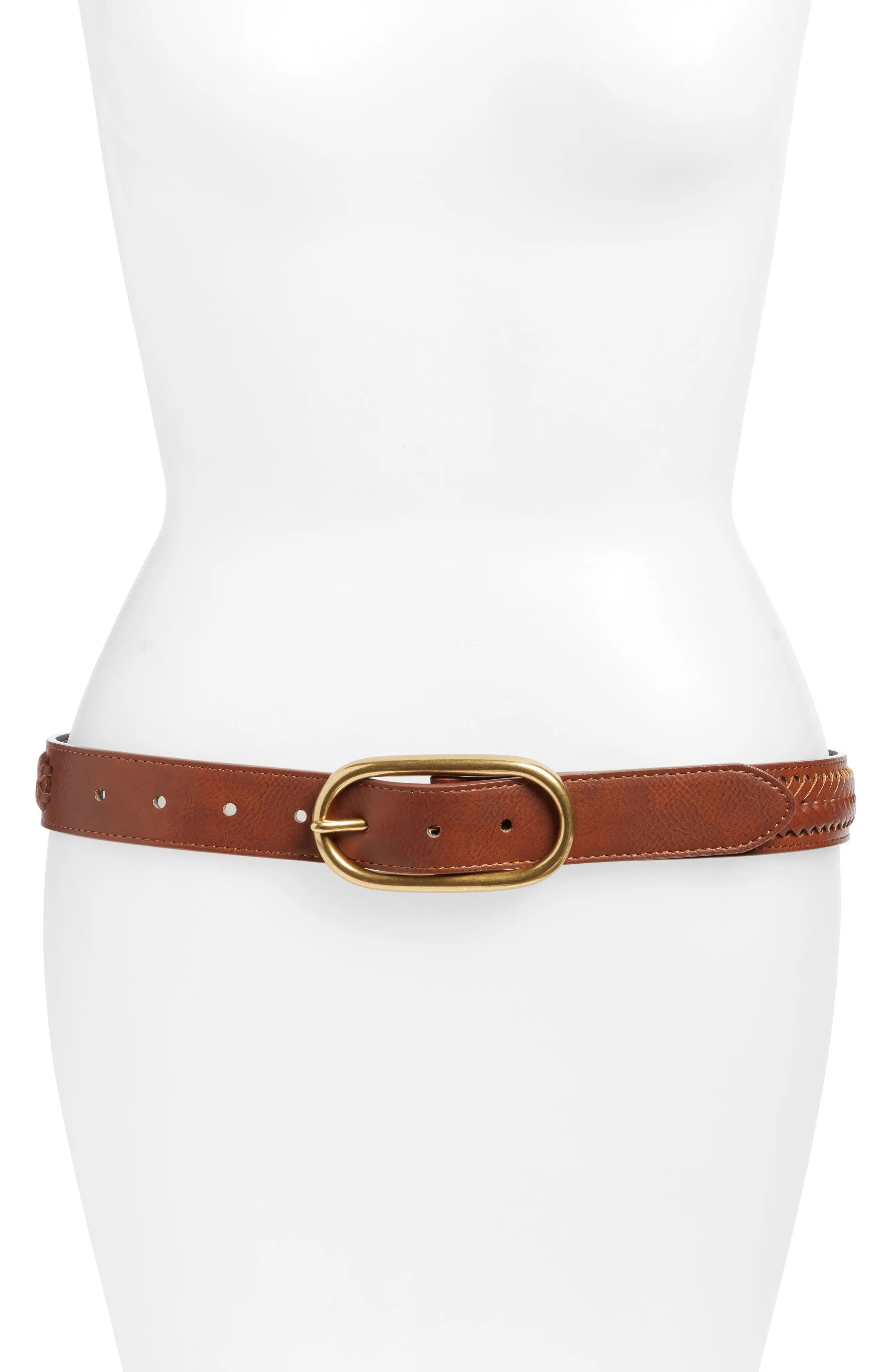 Treasure & Bond Oval Buckle Whipstitched Faux Leather Belt | Nordstrom