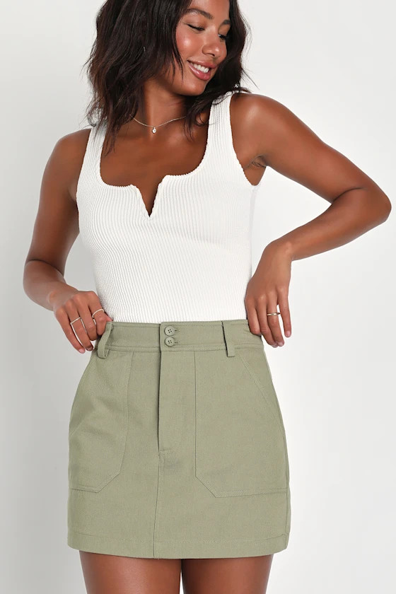 Cutie Confidence Olive Green High Waisted Mini Skirt | Lulus (US)