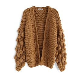 Cuteness on Sleeves Chunky Cardigan in Caramel | Chicwish