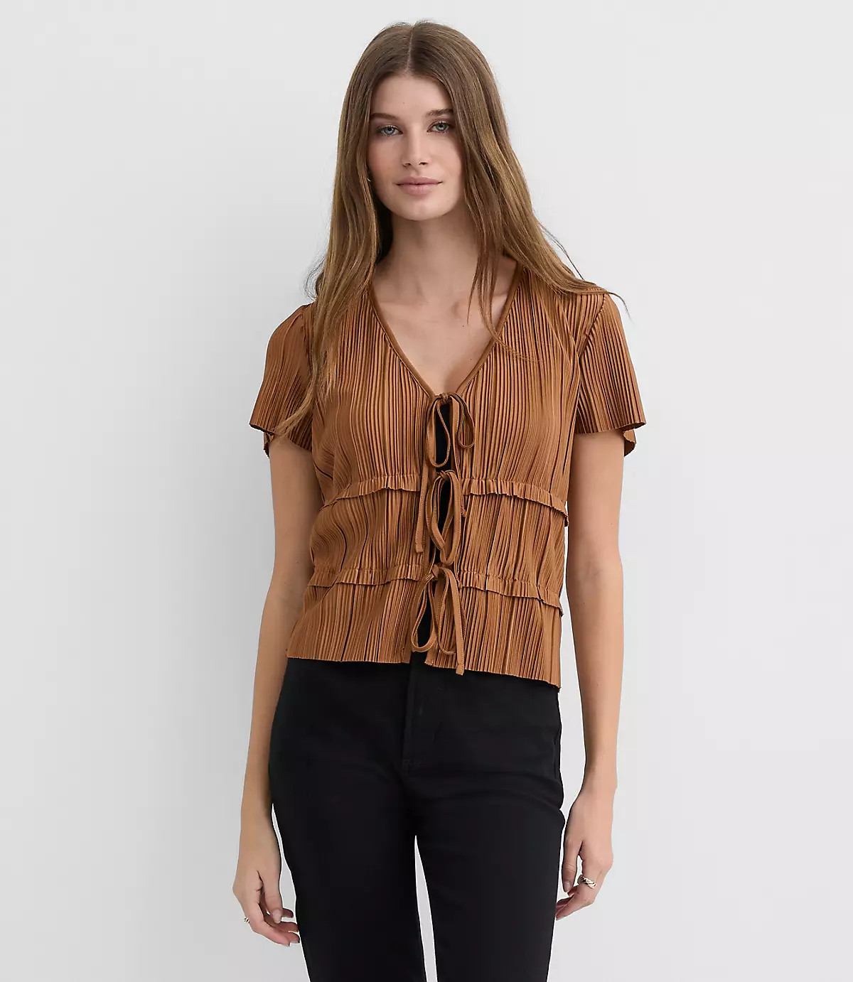 Pleated Bow Tie Top | LOFT