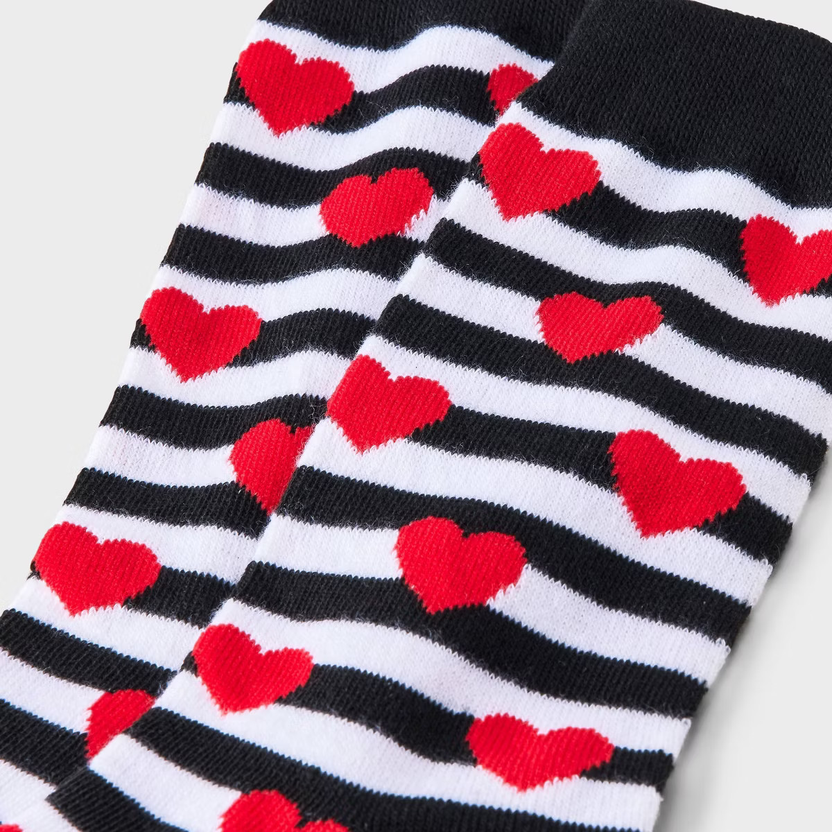 Women's Stripes & Hearts Valentine's Day Crew Socks - Black/White/Red 4-10 | Target