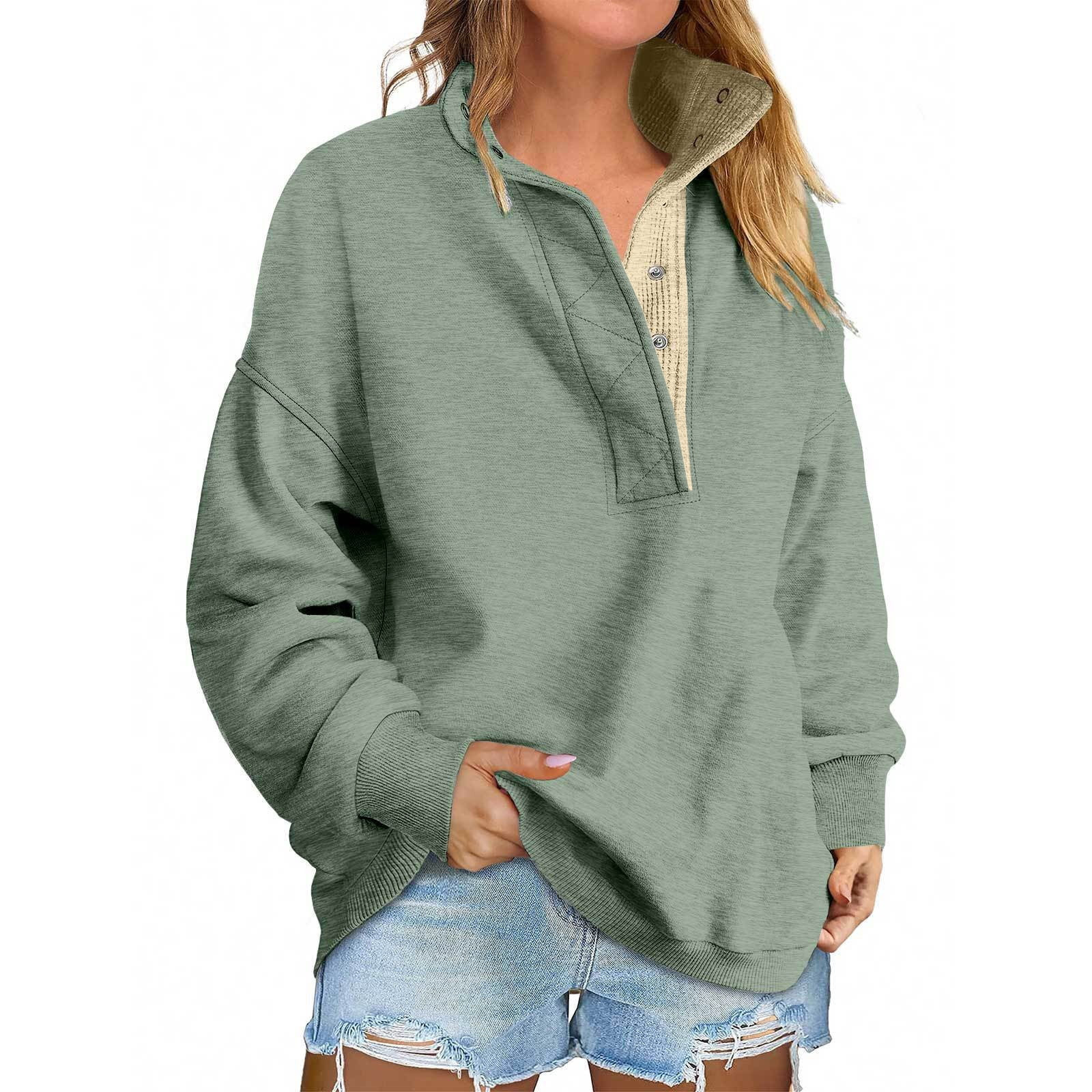 Mohiass Womens Henley Oversized Sweatshirts Casual Loose Mock Turtleneck Button Up Pullover Tunic... | Walmart (US)