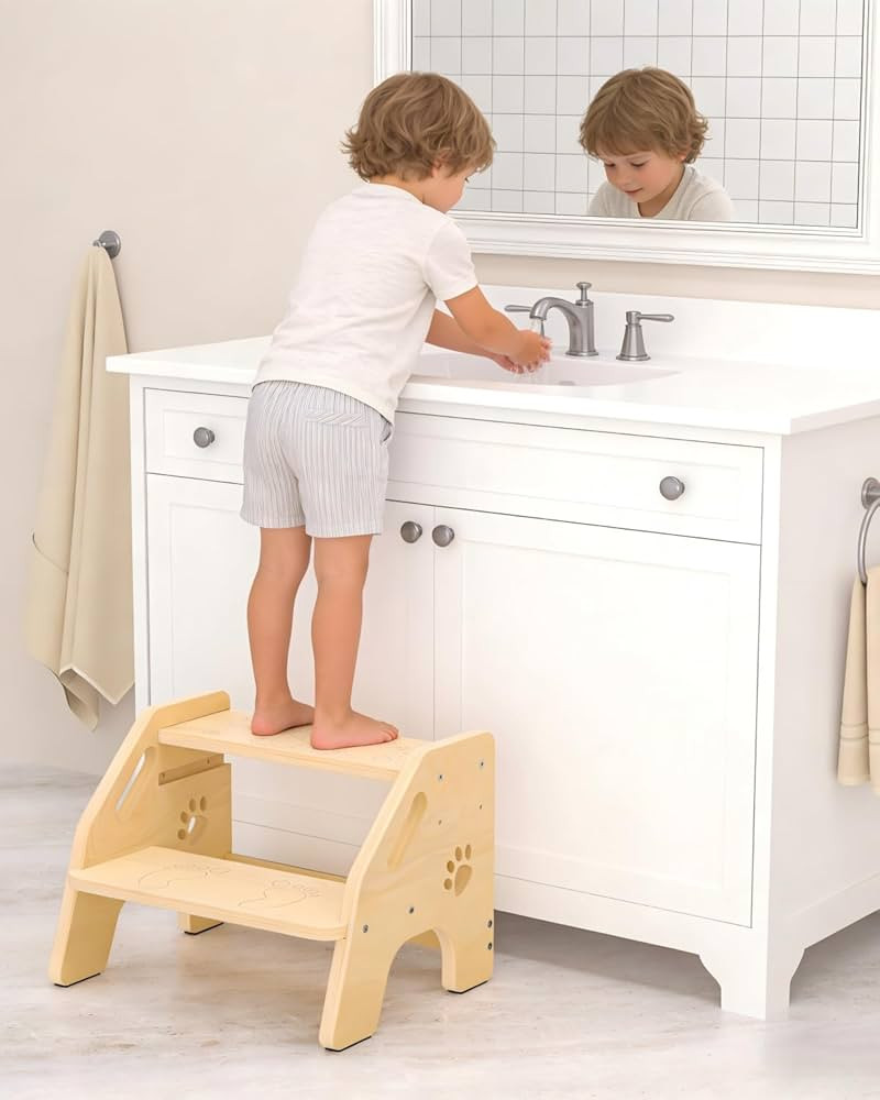 Toddler Step Stool Wooden 2 Step - Non-Slip Kids Stool for Bathroom Sink with Adjustable Height a... | Amazon (US)