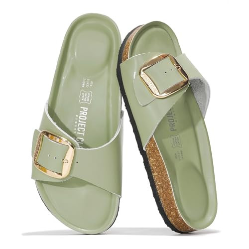 Project Cloud 100% Genuine Leather Sandals Women Dressy Beach Essentials Slides for Women Footwear-Lightweight with Memory Foam Insole Sandals for Women 2026-Womens Slides (Mykonos,PISTACHIO,10) | Amazon (US)