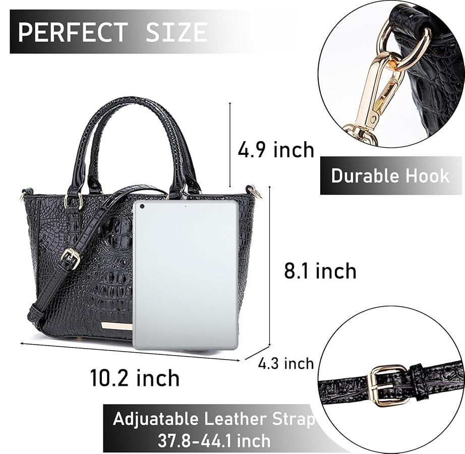 Ladies Tote Leather Bags for Women Crocodile Embossed Zipper Satchel Purse Elegant Compartments C... | Amazon (US)