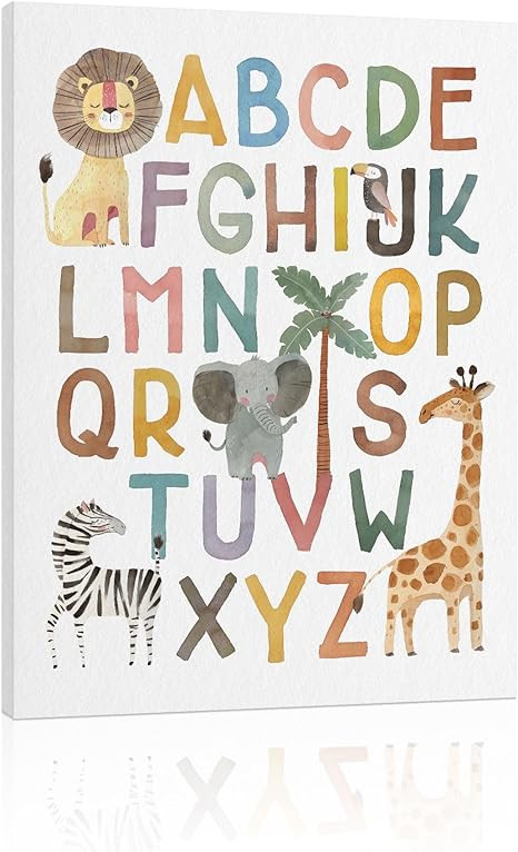ABC Poster Nursery Wall Decor: Boho Alphabet Art for Classroom Wall, Safari Animal Kids Wall Art,... | Amazon (US)