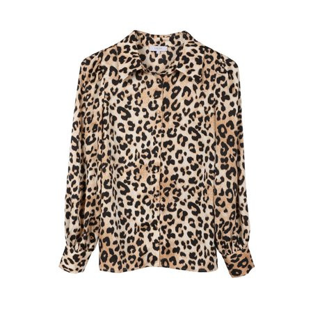 Satin Leopard Button Down Blouse | Walmart (US)