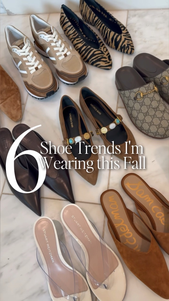 The 6 Shoe Trends I’m Wearing This Fall

* New-color slip-on sneaker
* Pointed-toe flat / animal-print flat
* Kitten-heel bootie
* Gucci mule
Slip on mules 
* Sleek loafer

#LTKSeasonal